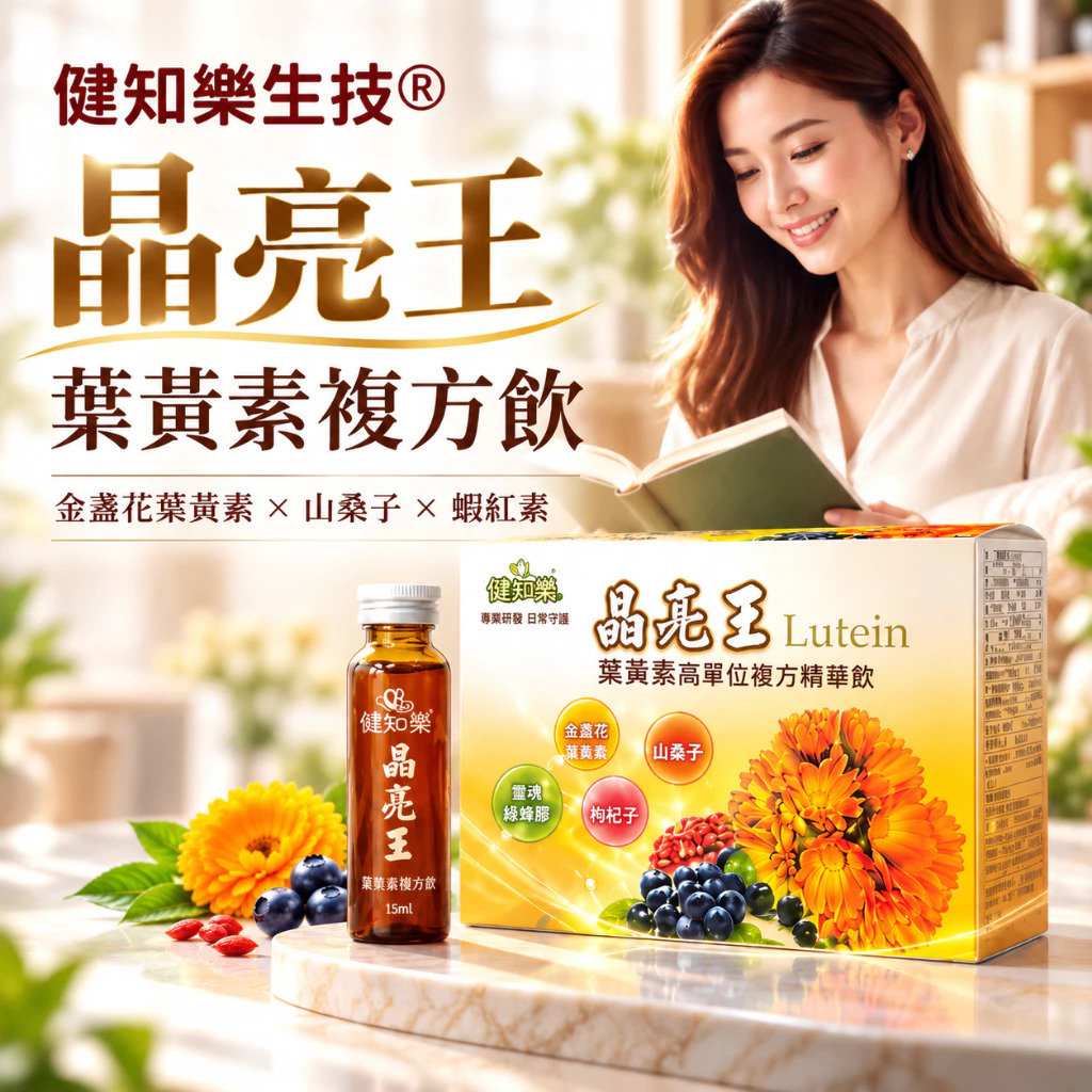 健知樂®晶亮王葉黃素飲|藥局品牌|水潤舒適、晶亮視界 | 3c族最愛 好喝更有感| 葉黃素+蝦紅素+綠蜂膠